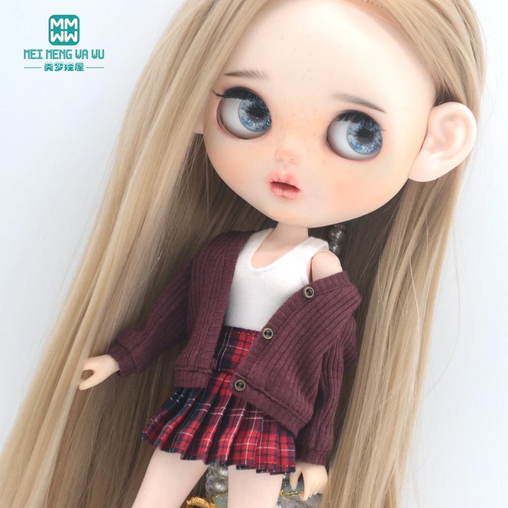 Clothes for Doll Fashion Multicolor Cardigan Short Skirt Jeans Fits Blyth Azone OB22 OB24 Doll Accessories