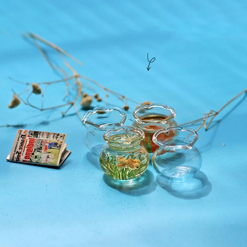 1/6 1/12 Scale Baby House and Dollhouse Miniature Glass Fish Tank Bowl Aquarium Toy DollHouse Decals Ornament Doll Accessories