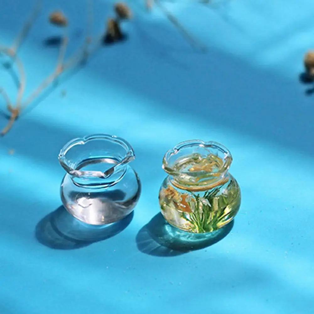 1/6 1/12 Scale Baby House and Dollhouse Miniature Glass Fish Tank Bowl Aquarium Toy DollHouse Decals Ornament Doll Accessories