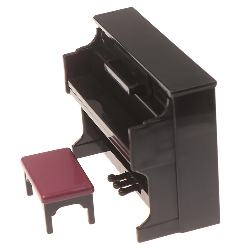 1/12 Dollhouse Miniature Accessories Mini Wooden Grand Piano with Stool Simulation Musical Instrument Model Toy Doll House Decor