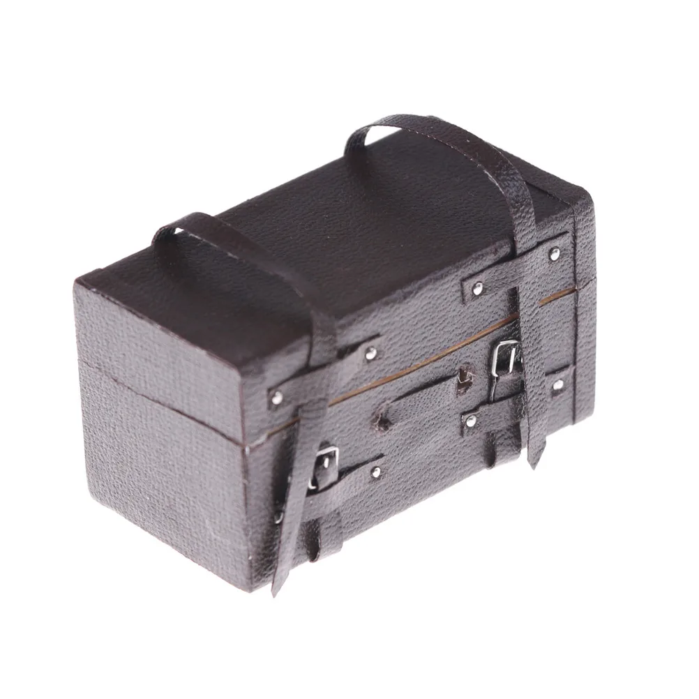 1pcs 1/12 Dollhouse Miniature Vintage Leather Wood Suitcase Mini Doll Luggage Box Pretend Play Furniture Toys Accessories