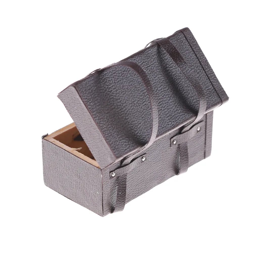 1pcs 1/12 Dollhouse Miniature Vintage Leather Wood Suitcase Mini Doll Luggage Box Pretend Play Furniture Toys Accessories