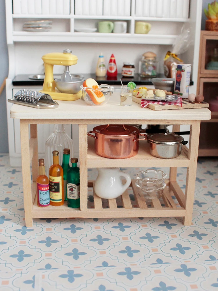 1/12 Doll House Furniture Miniature Wooden Console Table Cabinet Kitchen Room Sideboard Bathroom Living Room Shelf For Dollhouse