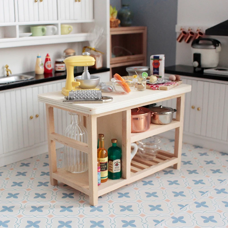 1/12 Doll House Furniture Miniature Wooden Console Table Cabinet Kitchen Room Sideboard Bathroom Living Room Shelf For Dollhouse