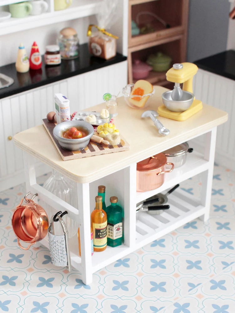 1/12 Doll House Furniture Miniature Wooden Console Table Cabinet Kitchen Room Sideboard Bathroom Living Room Shelf For Dollhouse