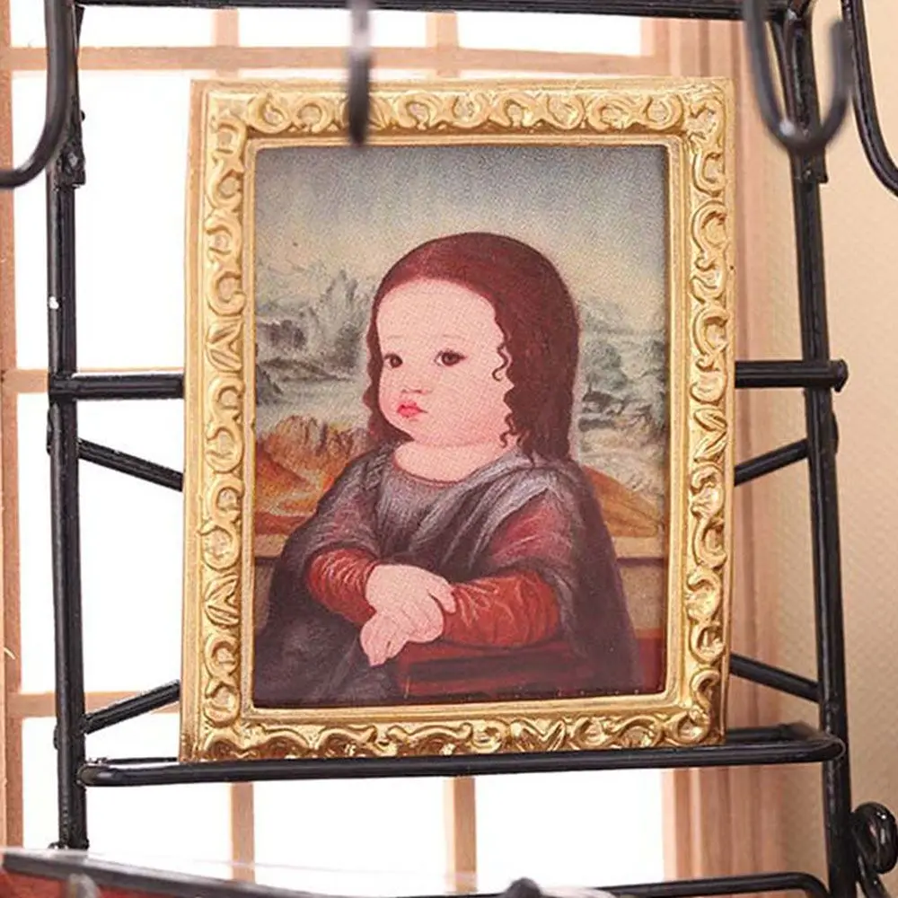 1:12 Scale Mini Furniture Kids Toys Retro Frame Dolls Accessories Dollhouse Oil Painting Miniature Pictures Wall Mural