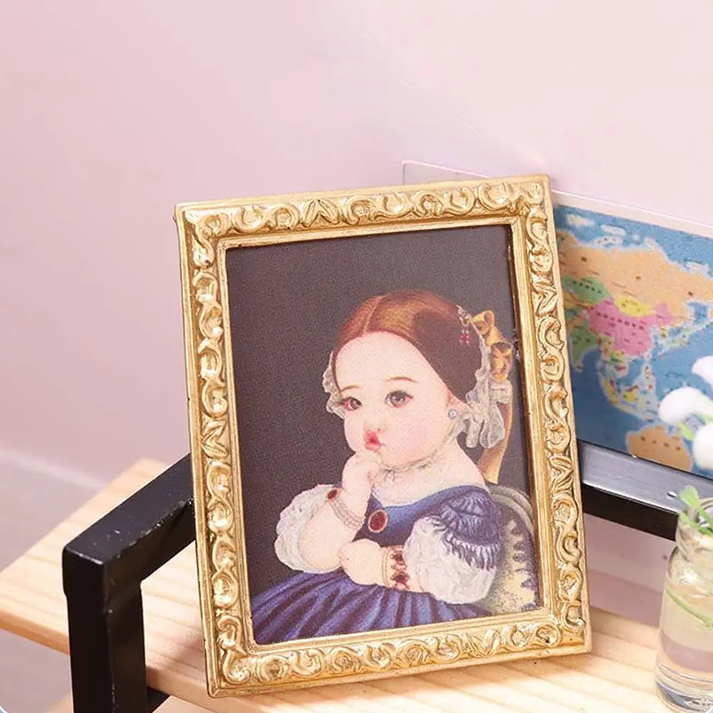 1:12 Scale Mini Furniture Kids Toys Retro Frame Dolls Accessories Dollhouse Oil Painting Miniature Pictures Wall Mural