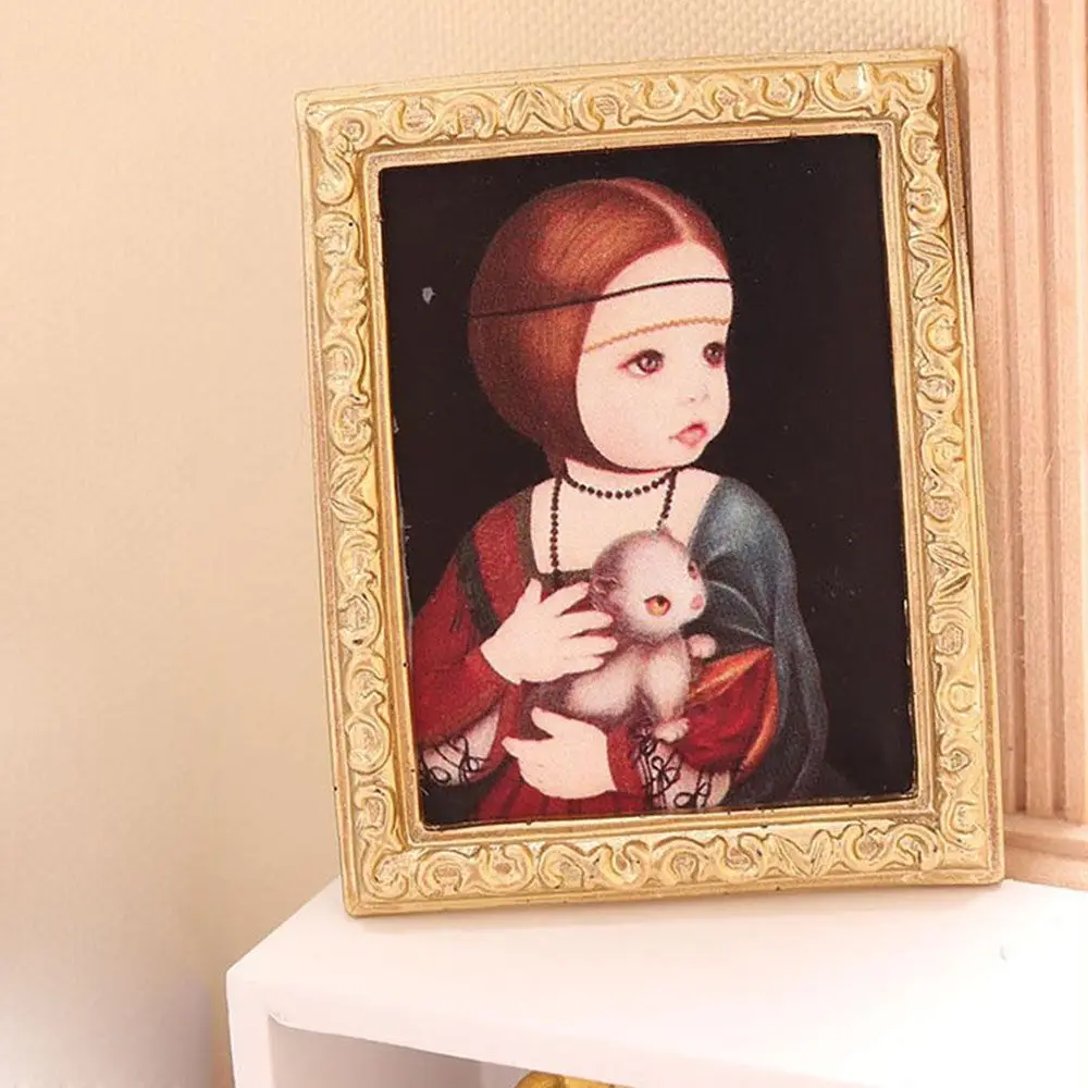 1:12 Scale Mini Furniture Kids Toys Retro Frame Dolls Accessories Dollhouse Oil Painting Miniature Pictures Wall Mural