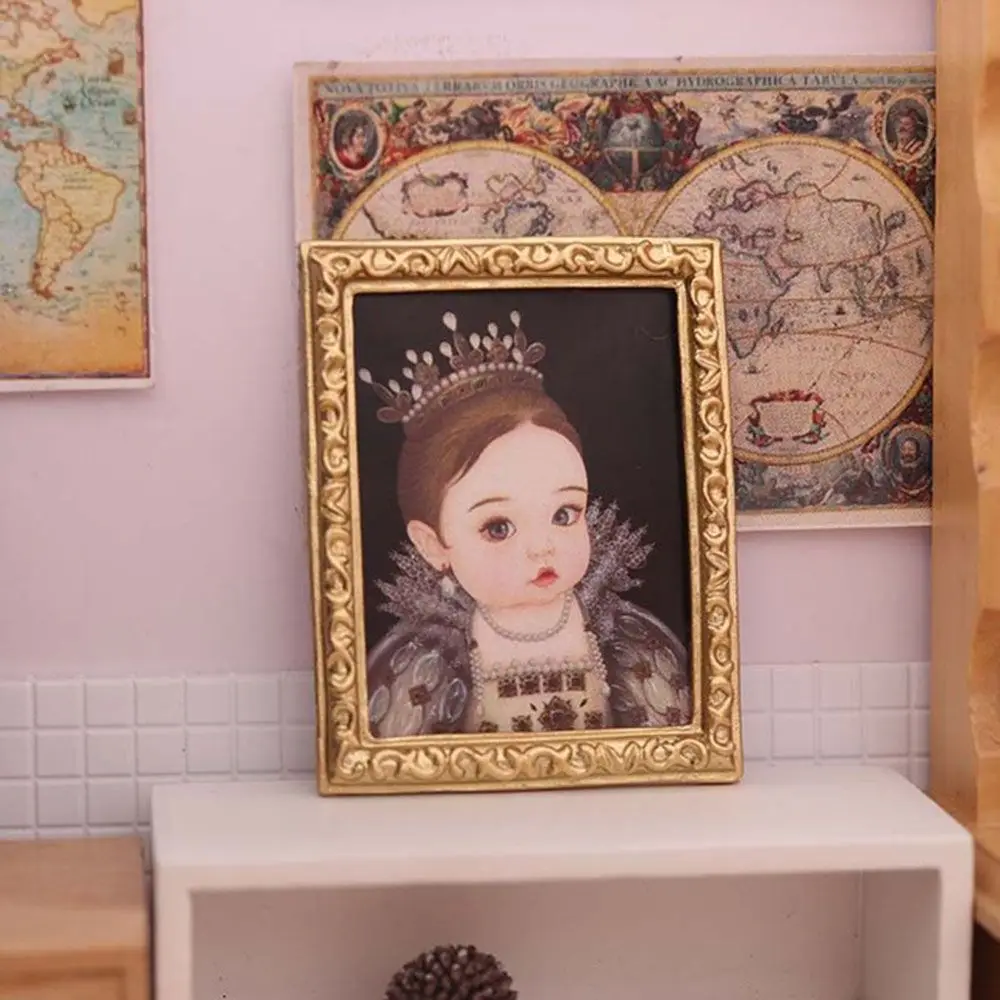 1:12 Scale Mini Furniture Kids Toys Retro Frame Dolls Accessories Dollhouse Oil Painting Miniature Pictures Wall Mural