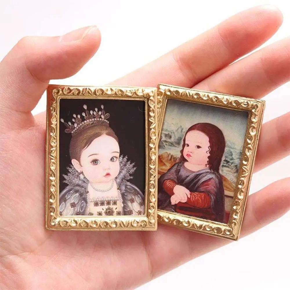 1:12 Scale Mini Furniture Kids Toys Retro Frame Dolls Accessories Dollhouse Oil Painting Miniature Pictures Wall Mural
