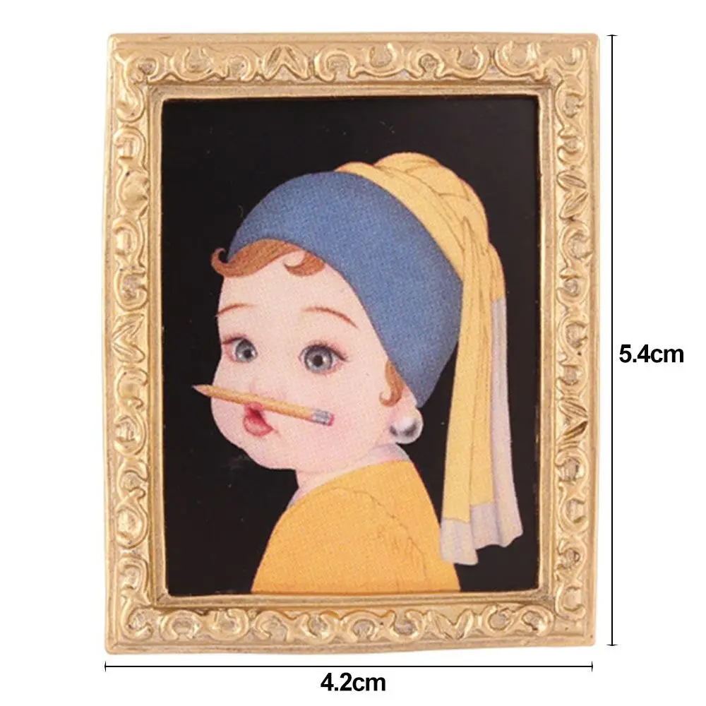1:12 Scale Mini Furniture Kids Toys Retro Frame Dolls Accessories Dollhouse Oil Painting Miniature Pictures Wall Mural