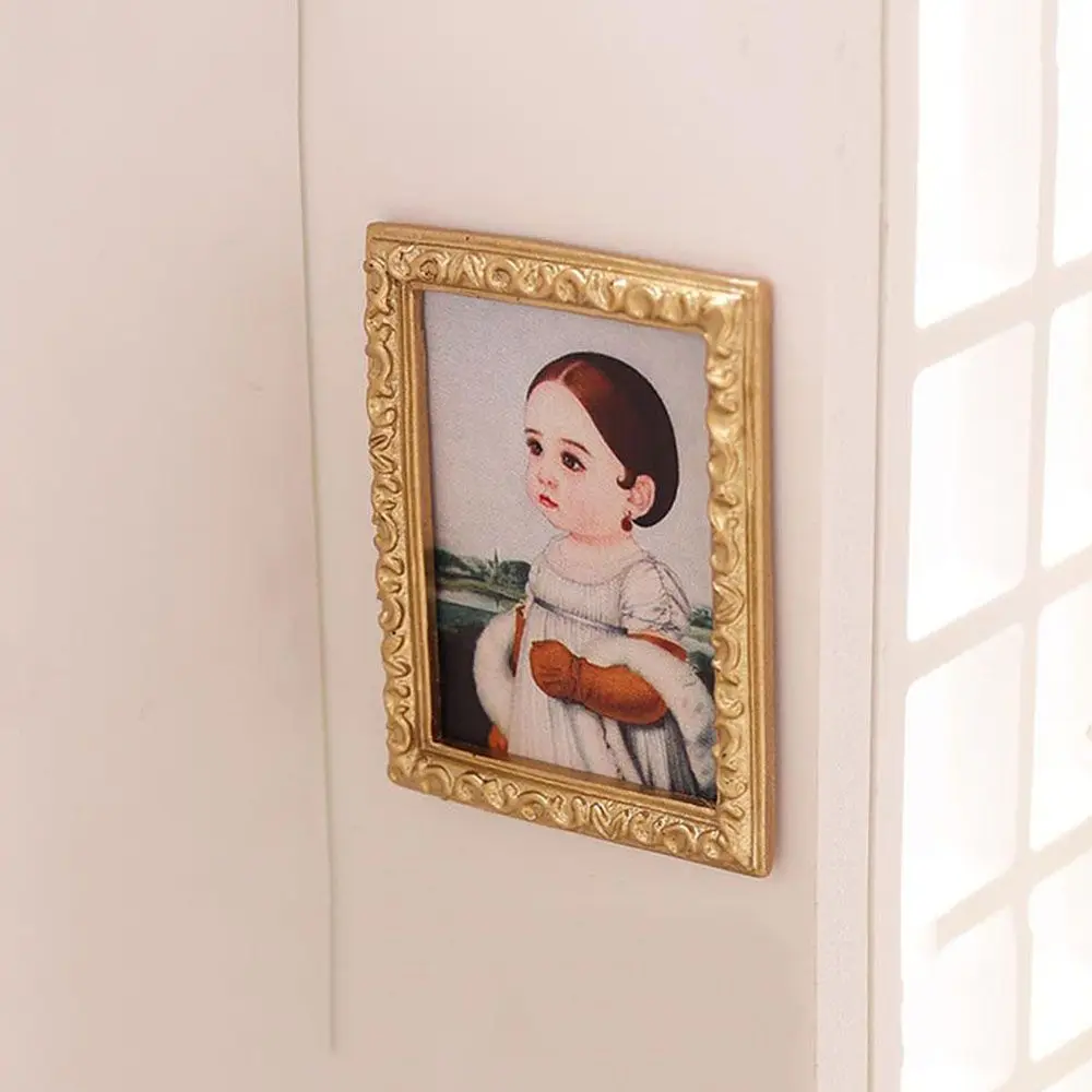 1:12 Scale Mini Furniture Kids Toys Retro Frame Dolls Accessories Dollhouse Oil Painting Miniature Pictures Wall Mural