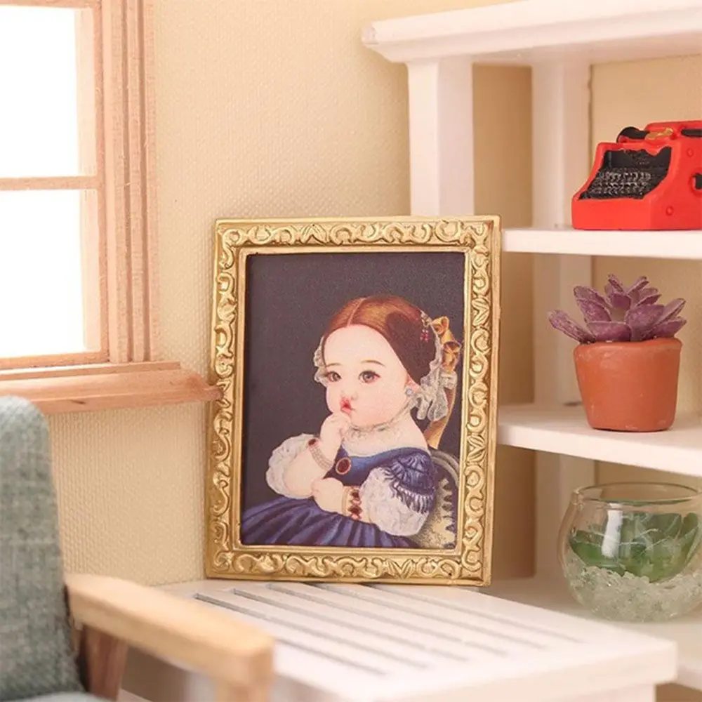 1:12 Scale Mini Furniture Kids Toys Retro Frame Dolls Accessories Dollhouse Oil Painting Miniature Pictures Wall Mural