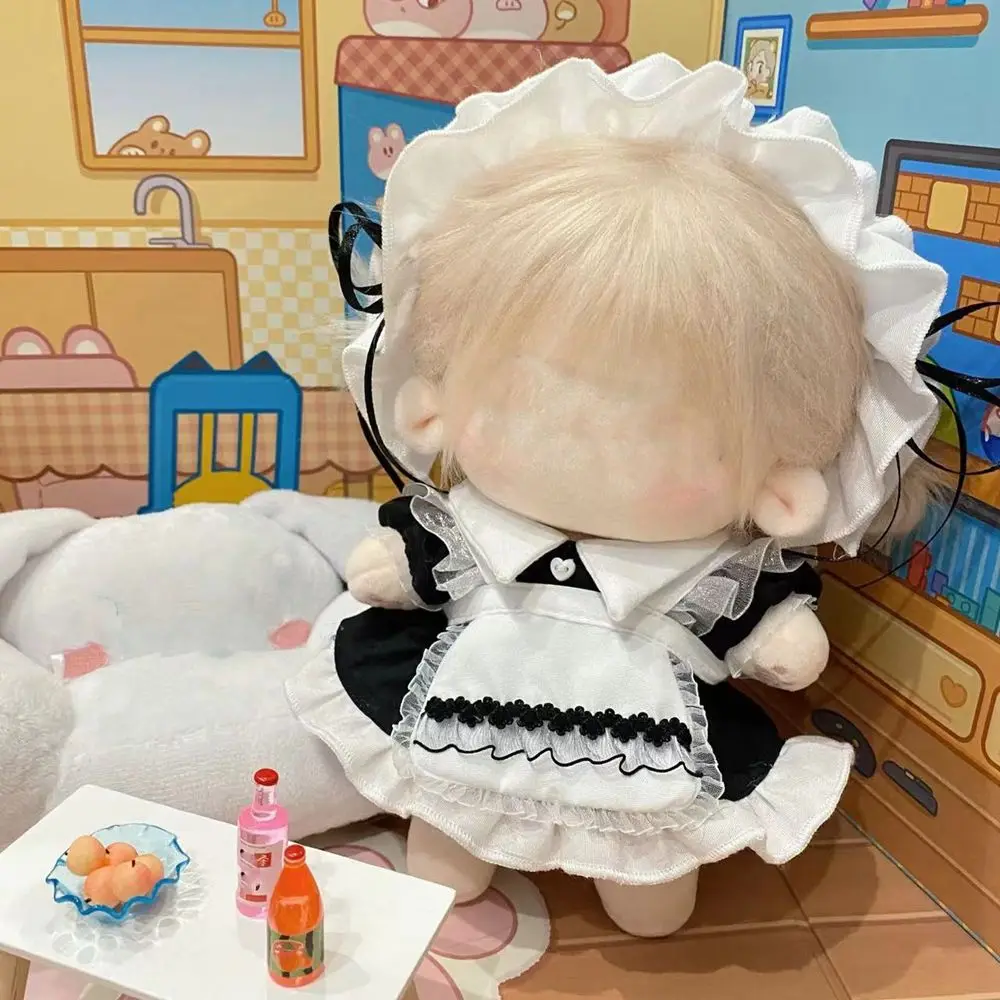 1Set 10/20cm Doll Clothes Maid Dress Headband Apron Kpop Plush Dolls Outfit Toys Handmade Doll's Accessories Doll Maid Suit