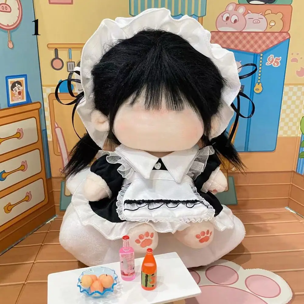 1Set 10/20cm Doll Clothes Maid Dress Headband Apron Kpop Plush Dolls Outfit Toys Handmade Doll's Accessories Doll Maid Suit