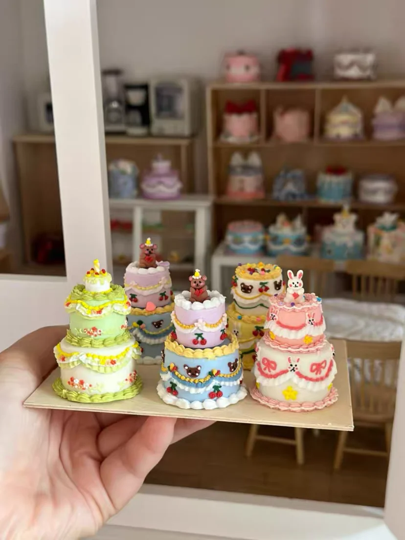 DollHouse diy accessories Clay sculpture cake Cartoon Shark Flower cake miniature birthday party decoration couple gift model
