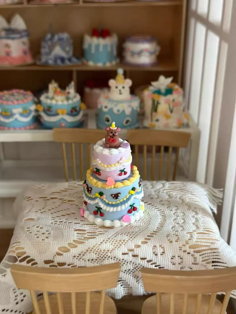 DollHouse diy accessories Clay sculpture cake Cartoon Shark Flower cake miniature birthday party decoration couple gift model
