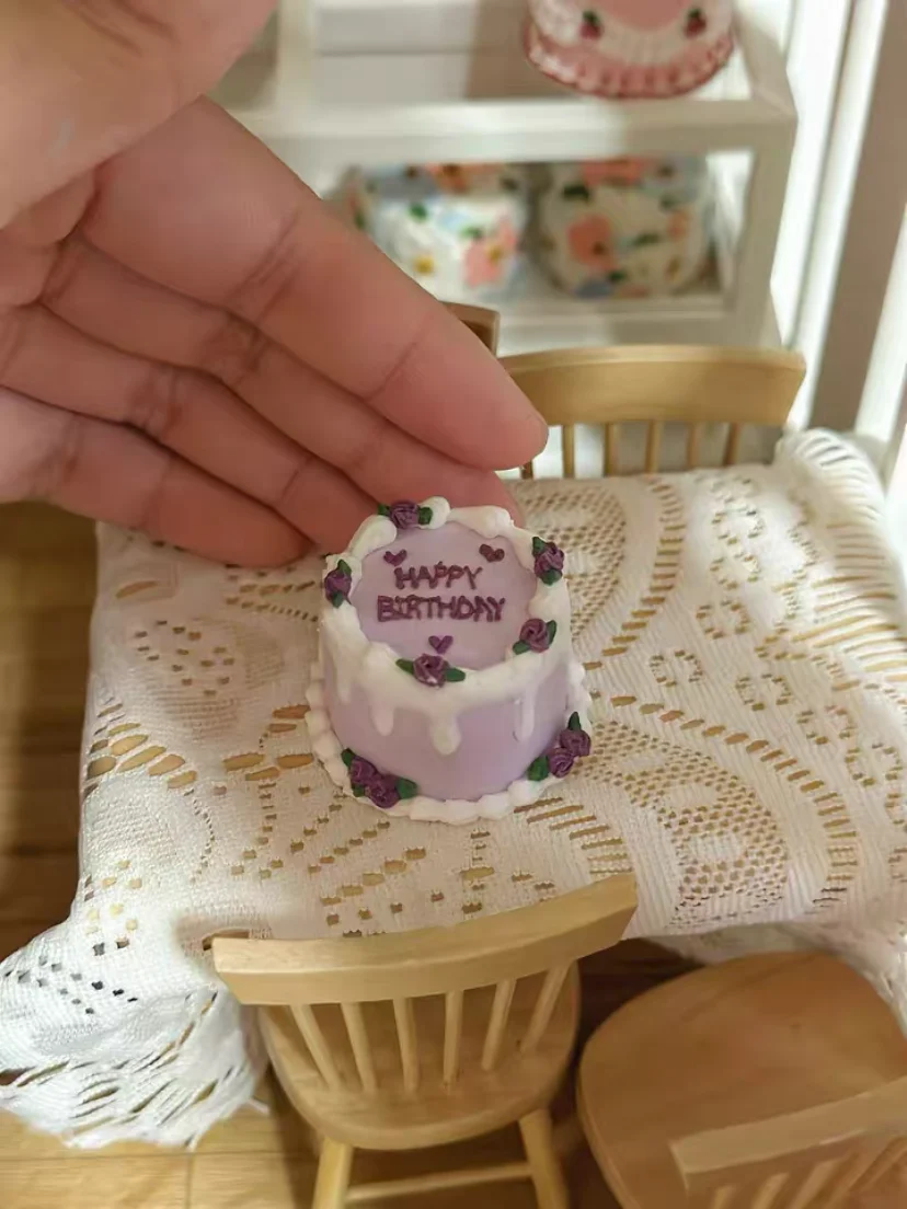 DollHouse diy accessories Clay sculpture cake Cartoon Shark Flower cake miniature birthday party decoration couple gift model