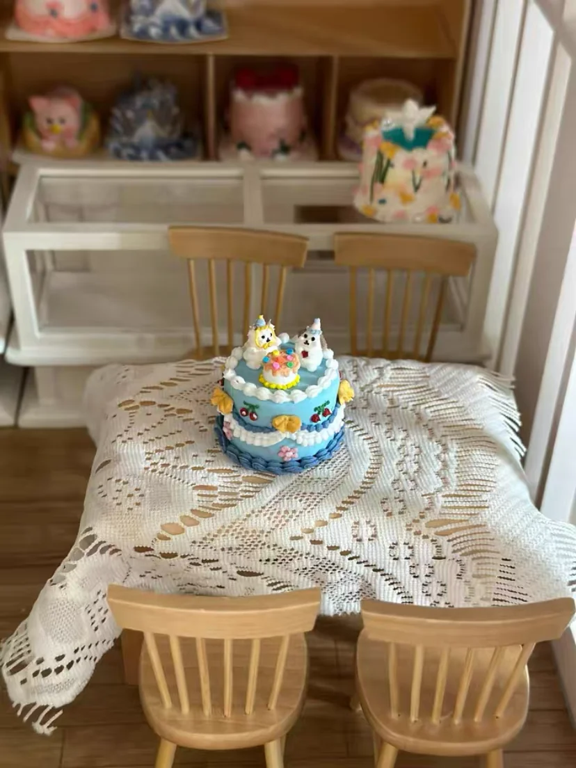 DollHouse diy accessories Clay sculpture cake Cartoon Shark Flower cake miniature birthday party decoration couple gift model