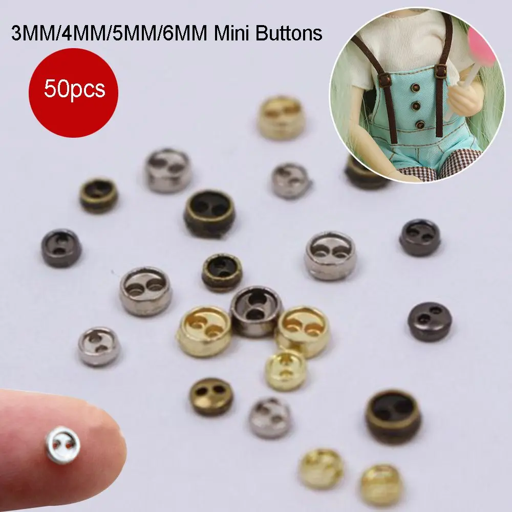 50PCS/Lot Mini Metal Buttons 3mm/4mm/5mm Handmade Buckle Cute DIY Doll Clothes Round Buttons Miniature Doll Clothes Accessories