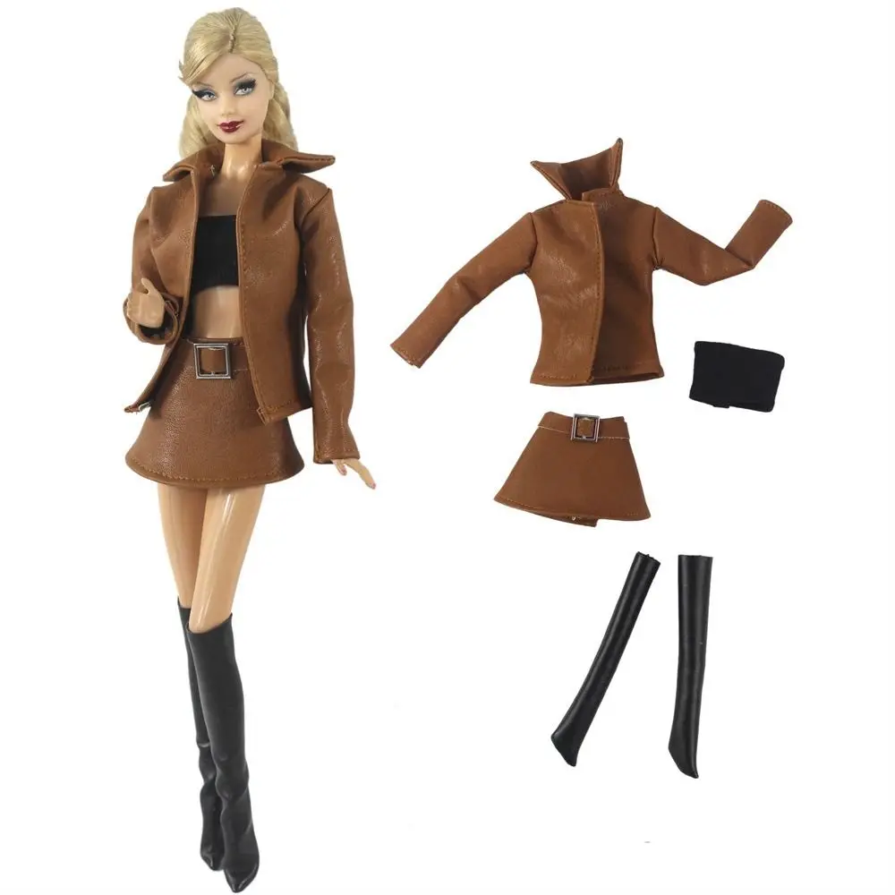 Doll Casual Wear PU Leather Jacket Coat Skirt for 1/6 BJD Dolls Handmade Female Doll Clothes Jeans Pants For 30cm Doll Accessory