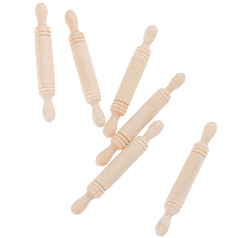 6pcs/set 1:12 Dollhouse Miniatures Wood Rolling Pin Model Kitchen Accessories