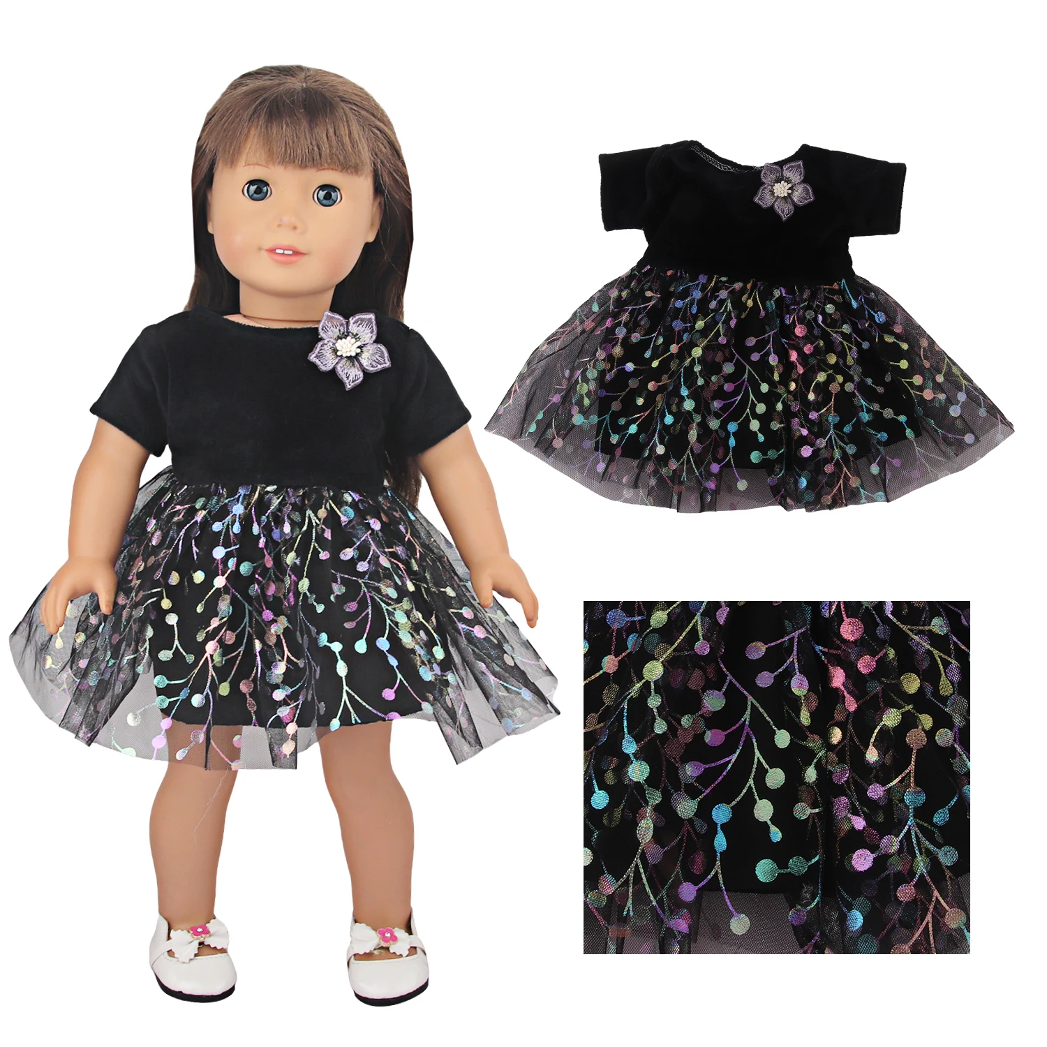 Black Doll Mesh Skirt,Dress, Princess Skirt,Prom Skirt Clothes For American 18 Inch& OG,43 cm Baby New Born Girl Doll Toy