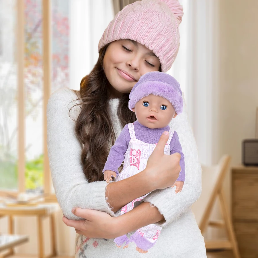 Doll Clothes Set for 18inch 45cm Rebirth Doll Purple Plush Hat Rompers Toy Baby Doll Dress Up Party Soothing Toy Girl Gift