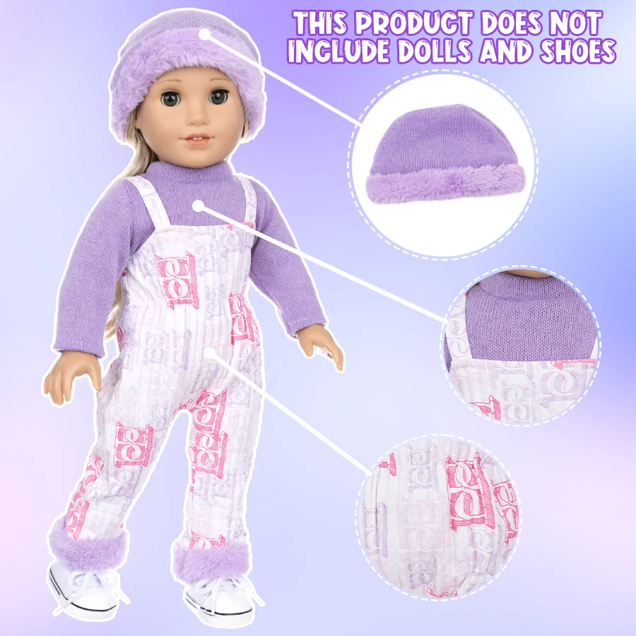 Doll Clothes Set for 18inch 45cm Rebirth Doll Purple Plush Hat Rompers Toy Baby Doll Dress Up Party Soothing Toy Girl Gift