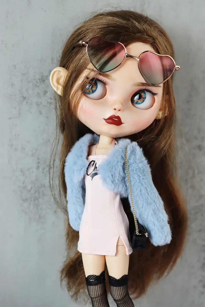Fit for Blythe Doll Clothes Fur Coat Skirt for Ob24 Ob22 Azone Doll Winter Outfit Stocking