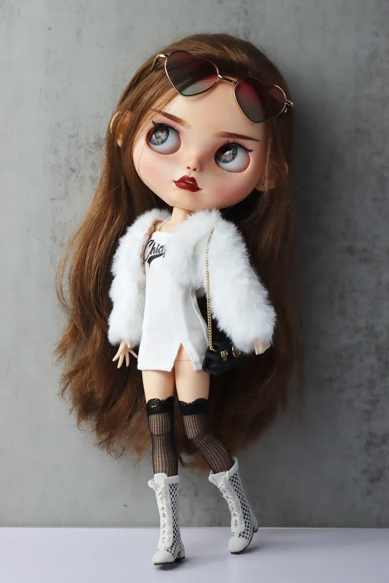 Fit for Blythe Doll Clothes Fur Coat Skirt for Ob24 Ob22 Azone Doll Winter Outfit Stocking
