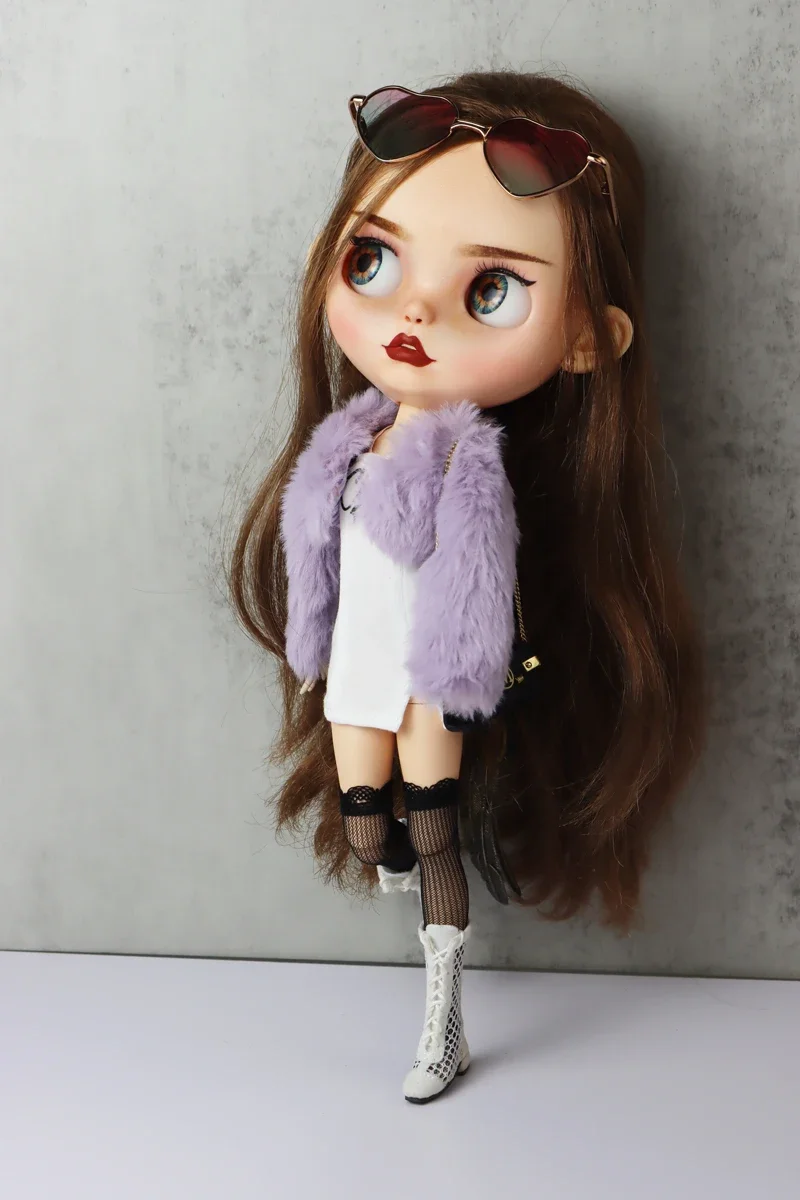 Fit for Blythe Doll Clothes Fur Coat Skirt for Ob24 Ob22 Azone Doll Winter Outfit Stocking