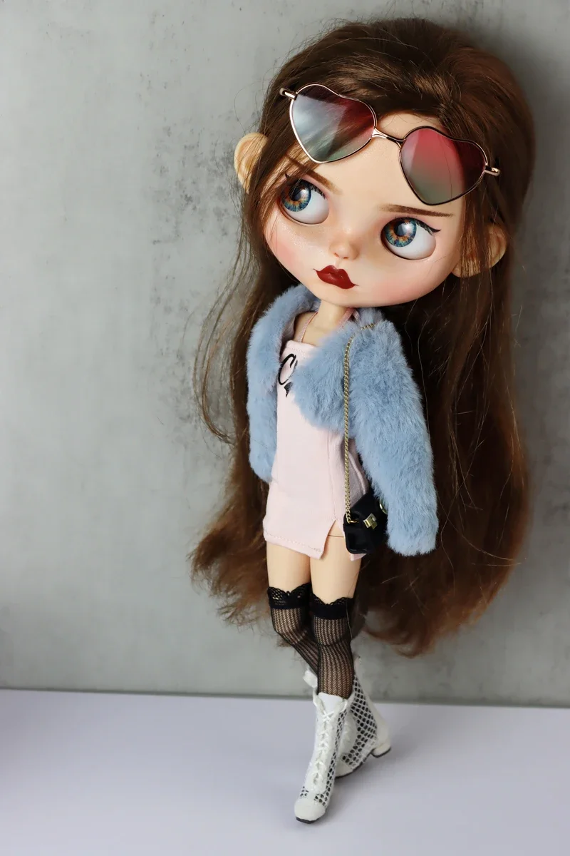 Fit for Blythe Doll Clothes Fur Coat Skirt for Ob24 Ob22 Azone Doll Winter Outfit Stocking