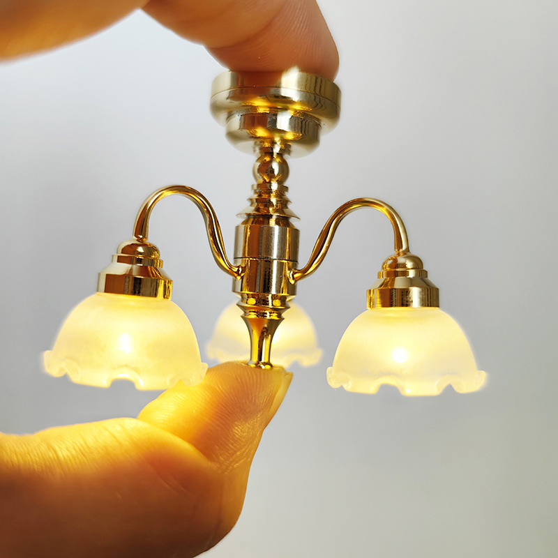 Kid’s Realistic Dollhouse Furniture Chandelier Light Preschool Pretend Play Sand Table Toy Scaled Model LED Ceiling Lamp