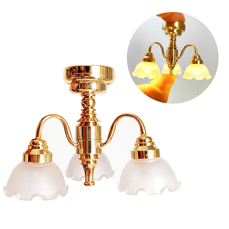 Kid’s Realistic Dollhouse Furniture Chandelier Light Preschool Pretend Play Sand Table Toy Scaled Model LED Ceiling Lamp