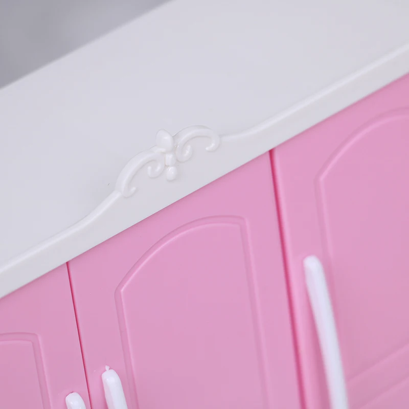 Three-door Pink Modern Wardrobe for Dolls Furniture Clothes Accessories Toys