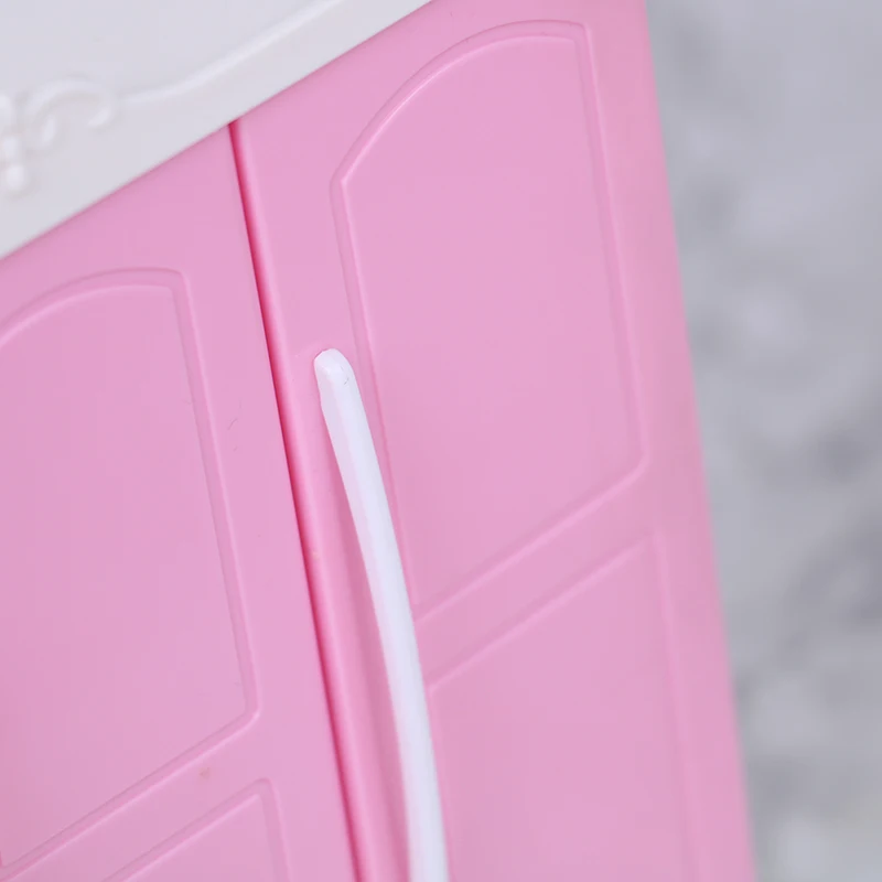 Three-door Pink Modern Wardrobe for Dolls Furniture Clothes Accessories Toys
