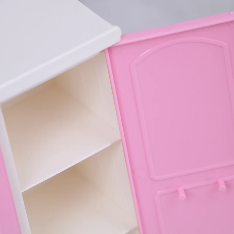 Three-door Pink Modern Wardrobe for Dolls Furniture Clothes Accessories Toys