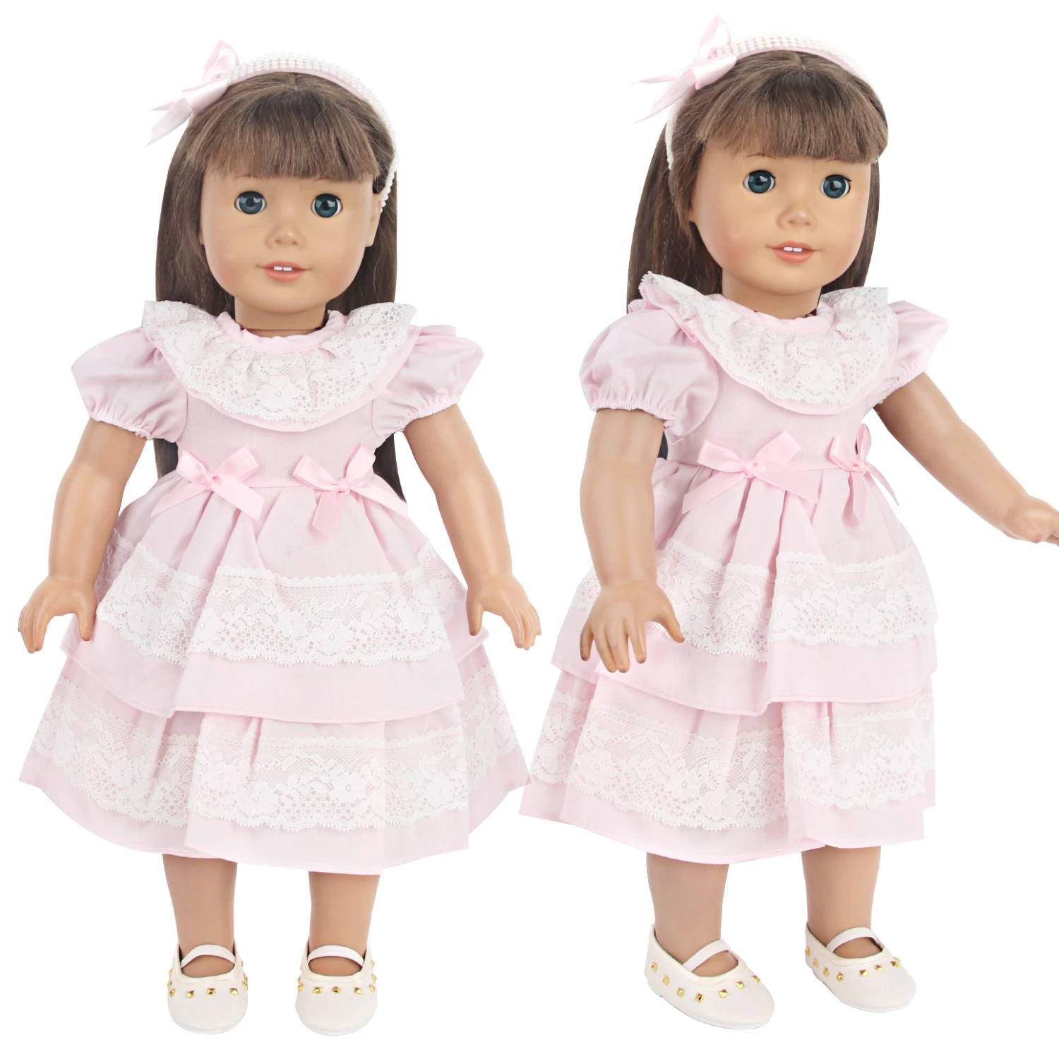 Pink Color Princess Doll Dress for American 18 Inch Girl Dolls, Lace Skirt and Hairband, Cute, 43cm Baby, Newborn, OG Girls Doll