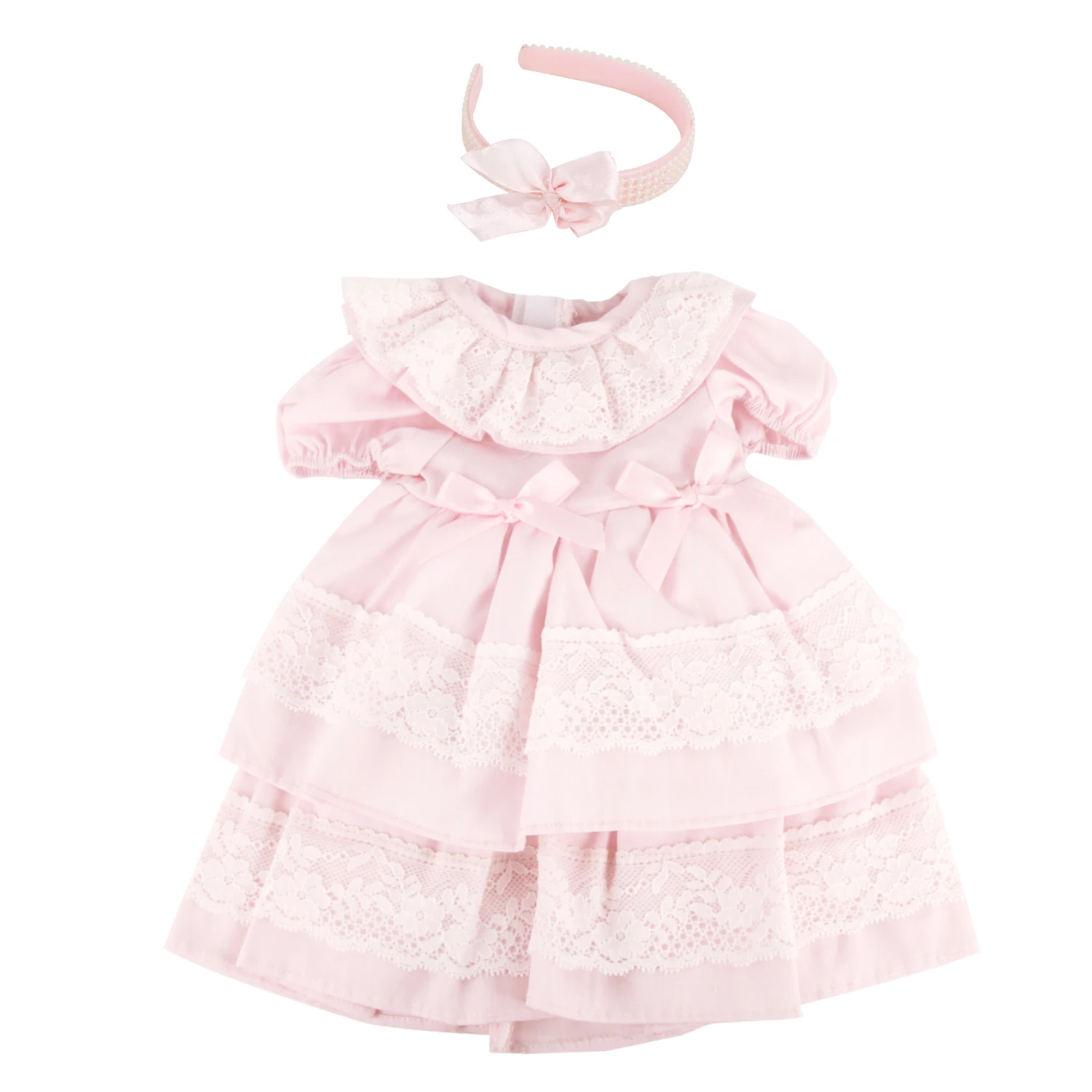 Pink Color Princess Doll Dress for American 18 Inch Girl Dolls, Lace Skirt and Hairband, Cute, 43cm Baby, Newborn, OG Girls Doll