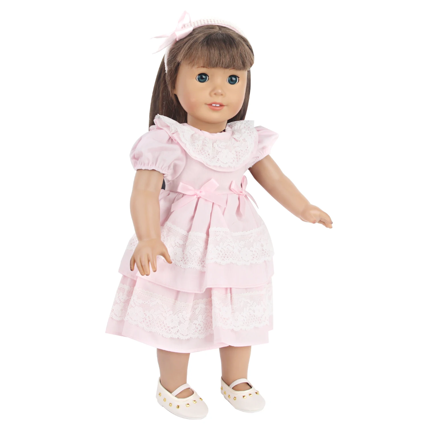 Pink Color Princess Doll Dress for American 18 Inch Girl Dolls, Lace Skirt and Hairband, Cute, 43cm Baby, Newborn, OG Girls Doll