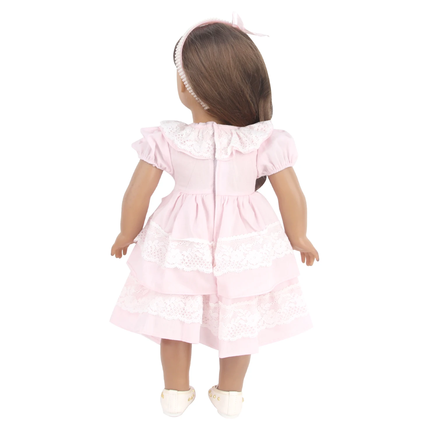 Pink Color Princess Doll Dress for American 18 Inch Girl Dolls, Lace Skirt and Hairband, Cute, 43cm Baby, Newborn, OG Girls Doll