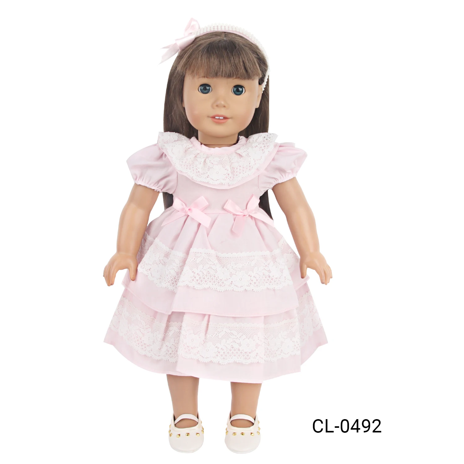 Pink Color Princess Doll Dress for American 18 Inch Girl Dolls, Lace Skirt and Hairband, Cute, 43cm Baby, Newborn, OG Girls Doll
