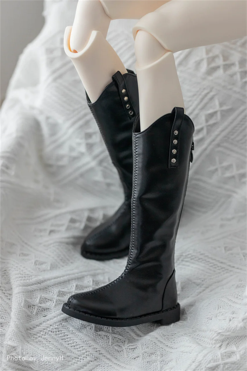 In Stock BJD Shoes 68 70cm Leather Matte Black Pointy Mid-calf Boots Rivet Studded Thigh-high Boots BJD Doll Accessories