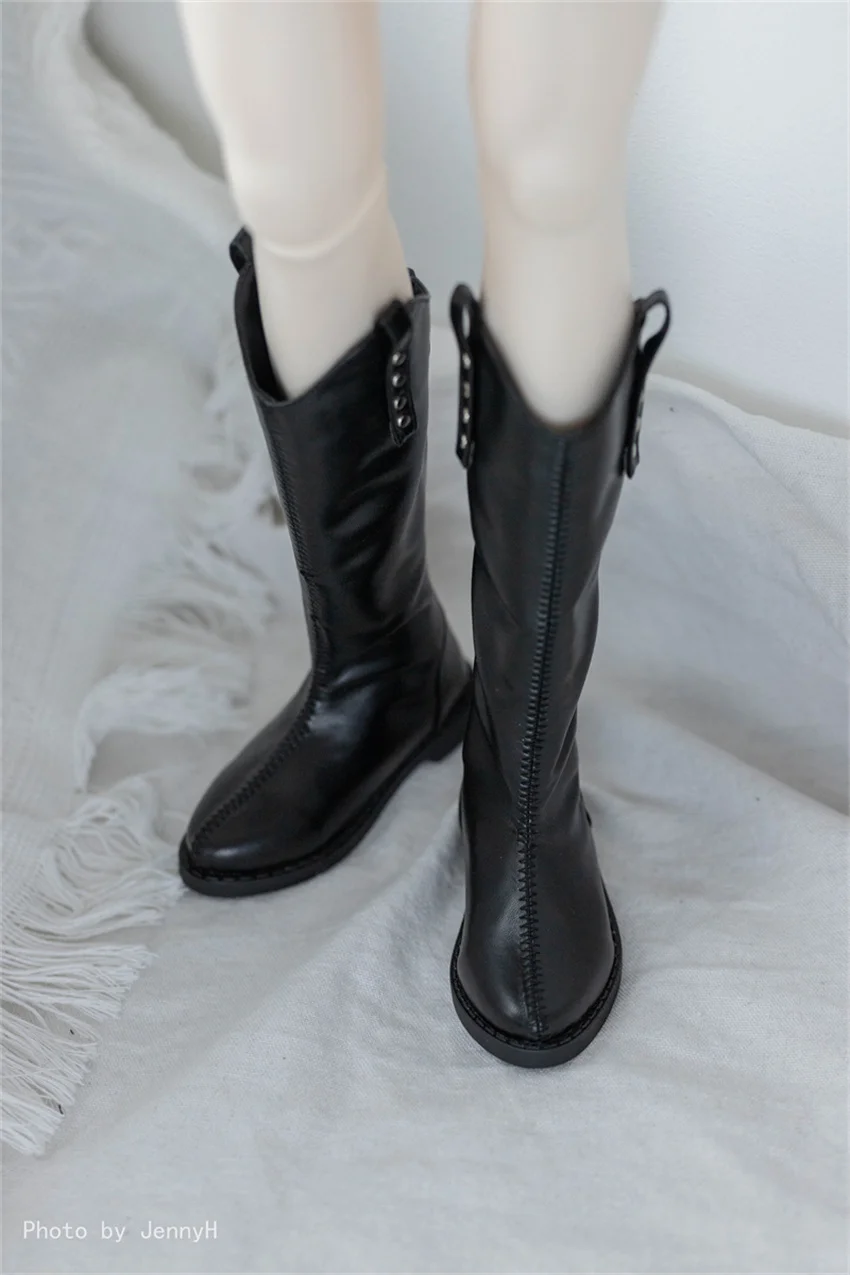 In Stock BJD Shoes 68 70cm Leather Matte Black Pointy Mid-calf Boots Rivet Studded Thigh-high Boots BJD Doll Accessories