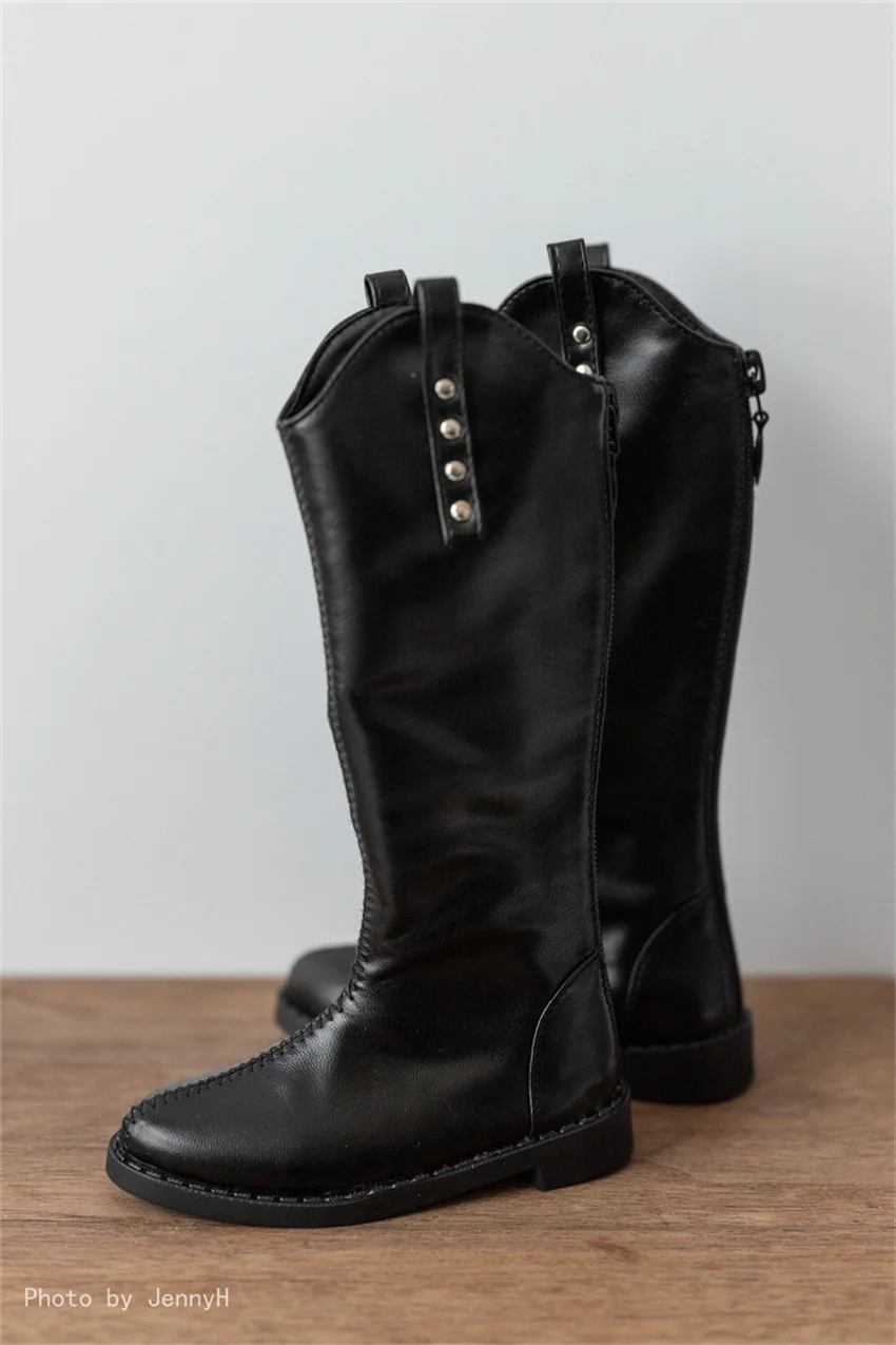 In Stock BJD Shoes 68 70cm Leather Matte Black Pointy Mid-calf Boots Rivet Studded Thigh-high Boots BJD Doll Accessories