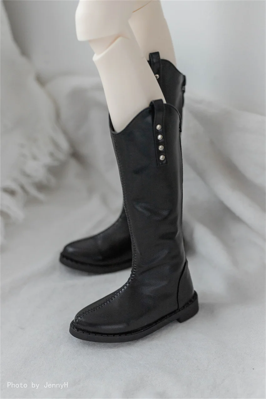 In Stock BJD Shoes 68 70cm Leather Matte Black Pointy Mid-calf Boots Rivet Studded Thigh-high Boots BJD Doll Accessories