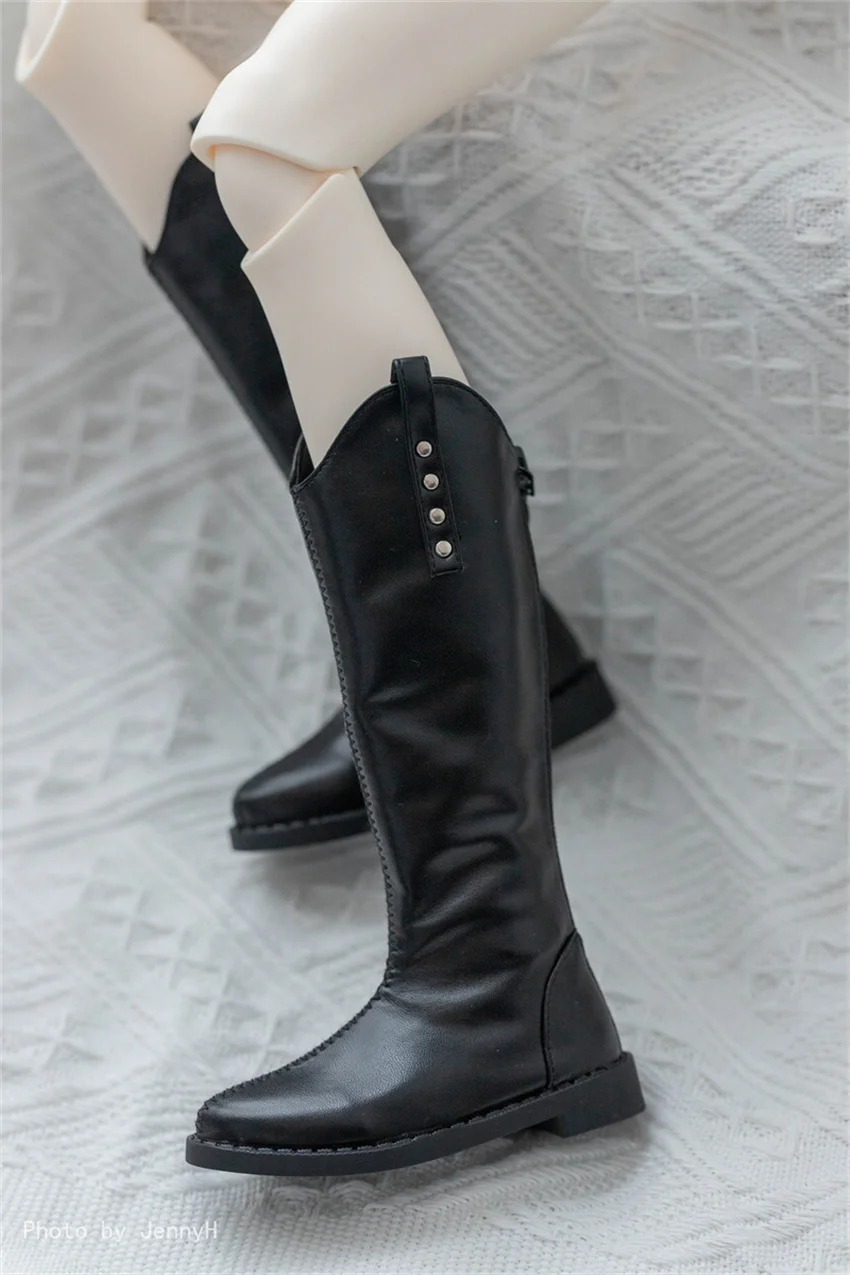 In Stock BJD Shoes 68 70cm Leather Matte Black Pointy Mid-calf Boots Rivet Studded Thigh-high Boots BJD Doll Accessories