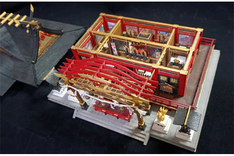 DIY Wooden Doll Houses Itsukushima Shinto Shrine Japanese Construction Miniature Building Kits with Furniture Dollhouse Gifts
