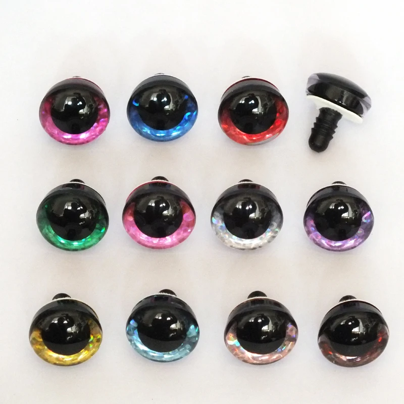 20pcs 9/12/14/16/18/20/25/30/35/40mm clear trapezoid plastic safety toy eyes + glitter Nonwovens -Can choose size and color